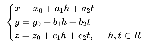 equações paramétricas do plano.